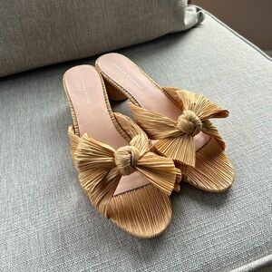 Loeffler Randall Gold Pleated Bow Heel Women’s Size 10.5